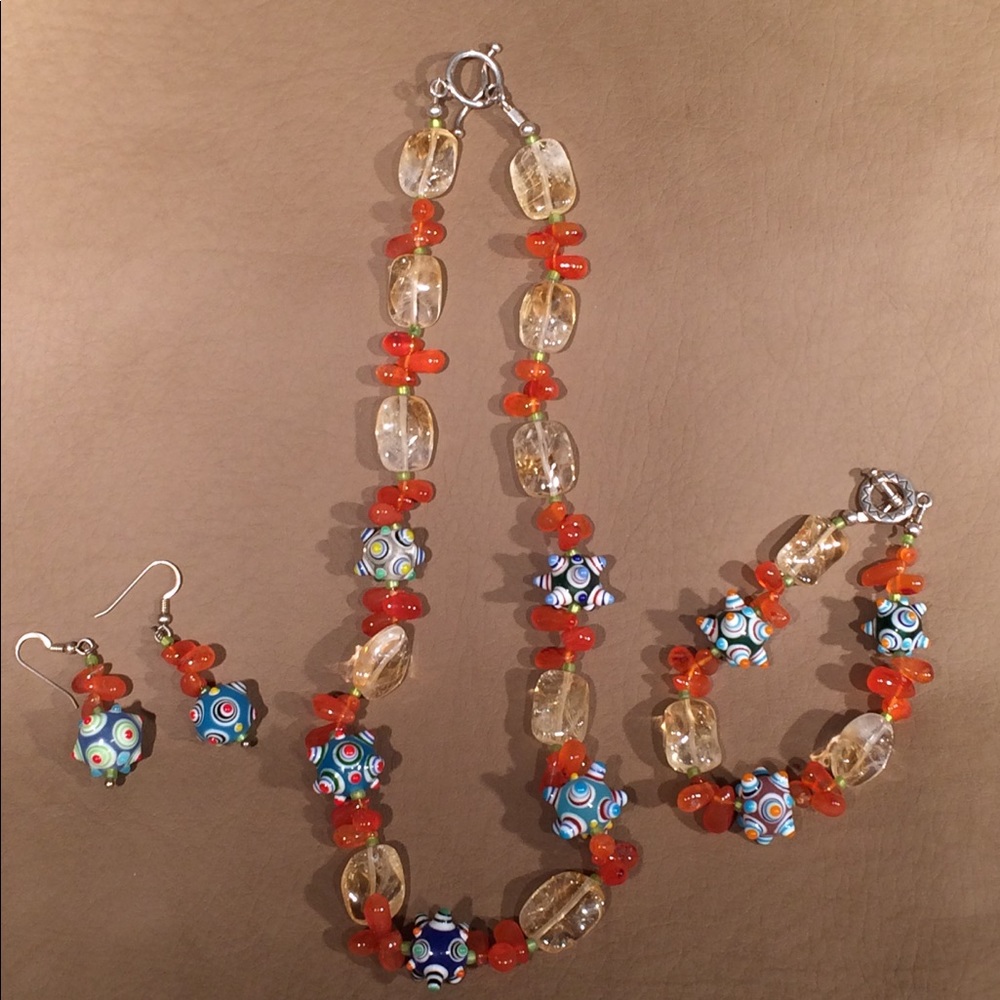 Necklace, bracelet and earrings